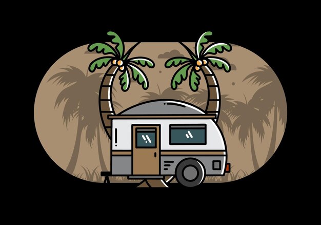 Teardrop camper and coconut tree illustration design