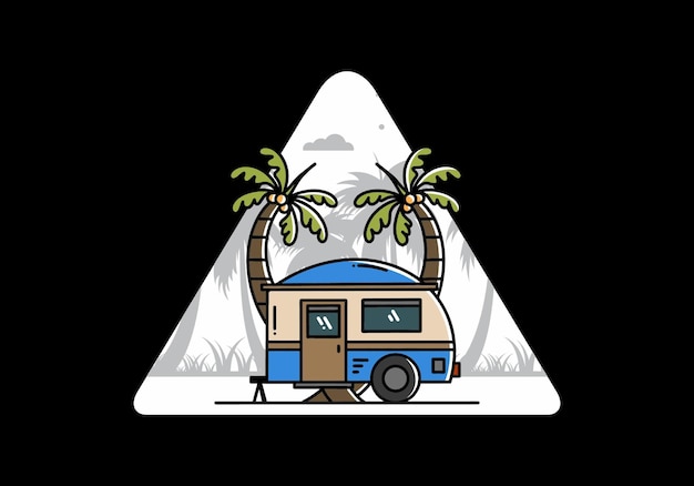 Teardrop camper en kokospalm illustratie ontwerp