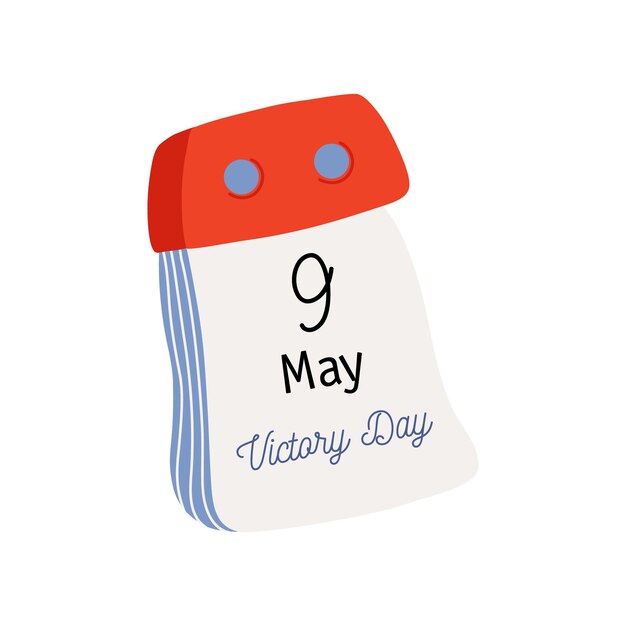 승리의 날 날짜가 있는 Tearoff 달력 달력 페이지 5월 9일 플랫 스타일 손으로 그린 벡터 아이콘