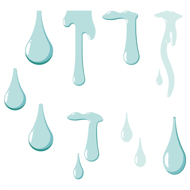 Vector tears and water drops cartoon set isolated