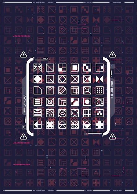 HUD要素を含むTechAbstractポスターテンプレートサイバーカルチャーWebおよび印刷物のハッキングのための最新のチラシサイバーパンクの未来的なポスタープログラミングと仮想環境