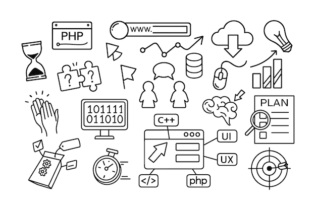 Tech and Coding Icons A collection of icons related to coding technology and office items