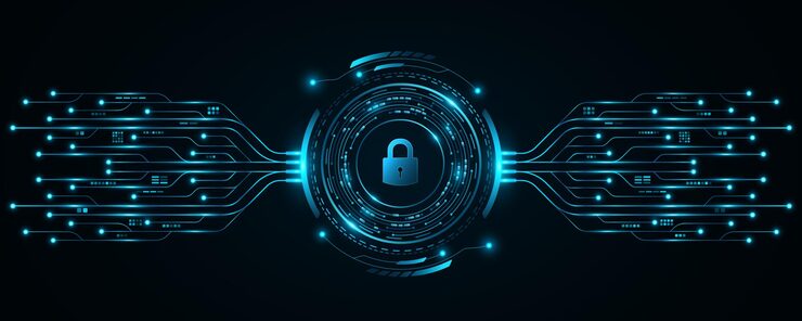 Vector tech background for unlocking ui system lock scan with digital hud circle and ai circuit board touch screen button for user interface vector illustration