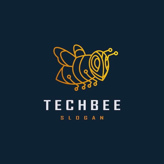 Vector tech bee logo design with line art geometric style 2