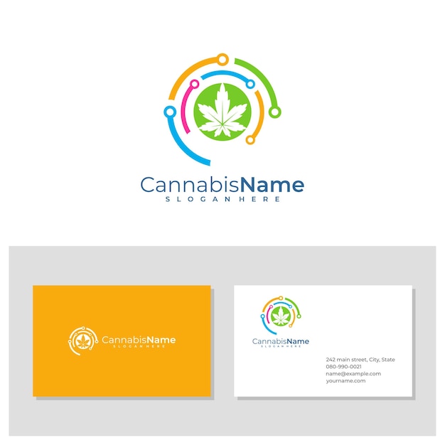 Logo tech cannabis con modello di biglietto da visita concetti creativi di design del logo cannabis