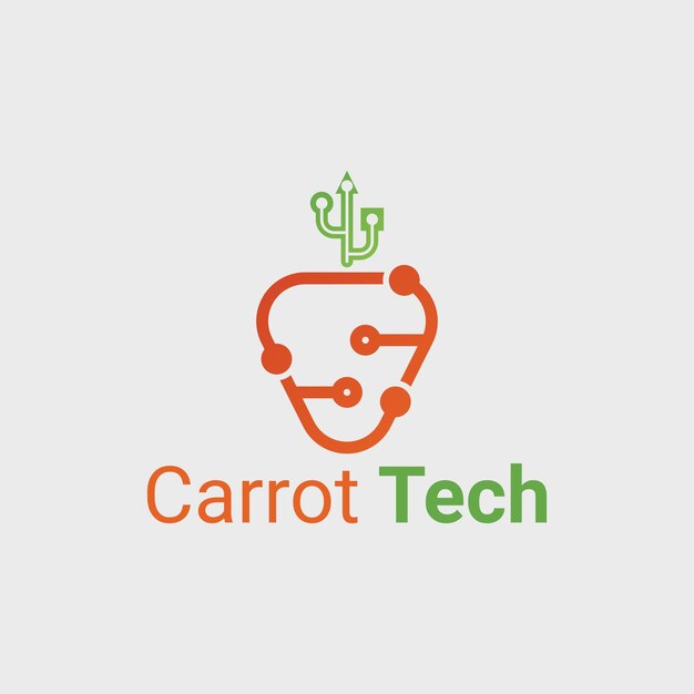 Vector tech carrot omarmt innovatie in creatief logoontwerp