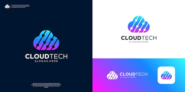 Tech cloud logo with connection data transfer symbol logo design