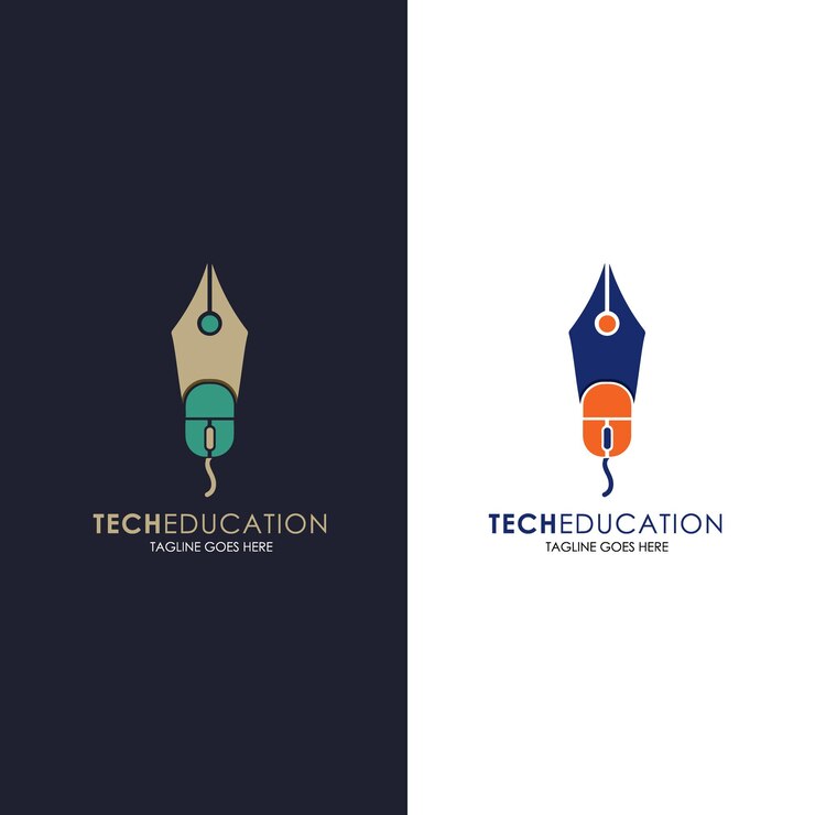Tech education logo template education logo design mouse and pen logo template