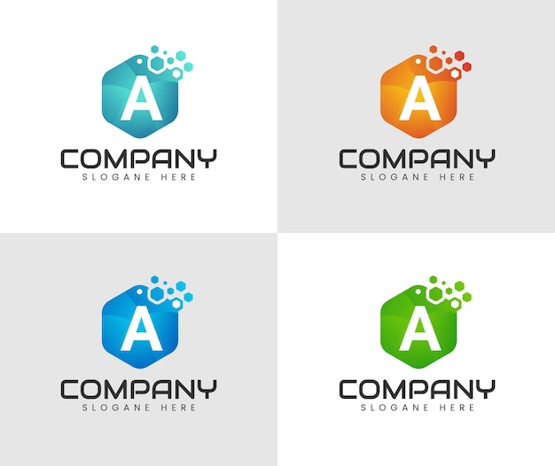 Технический шестиугольник Дизайн логотипа буквы с точкой