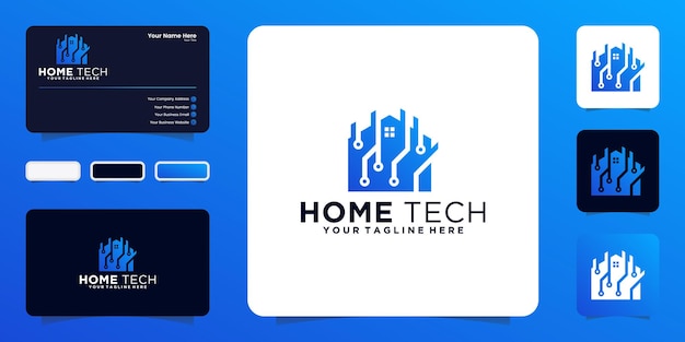 Tech house-logo met datachip en visitekaartjeconcept