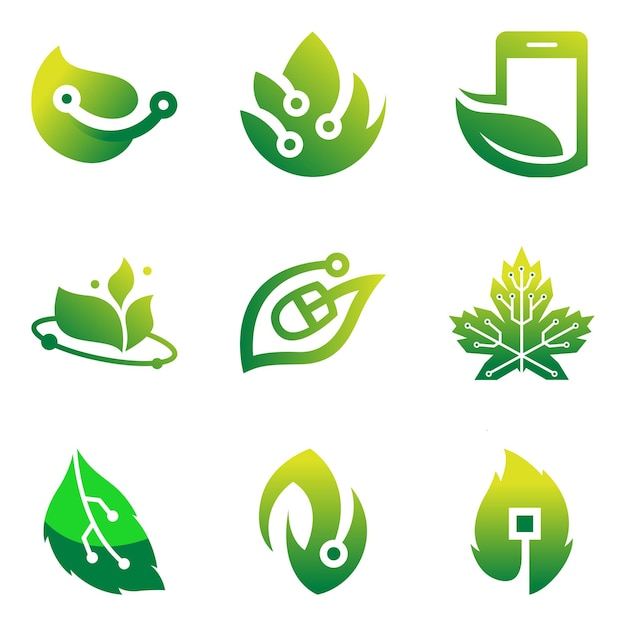 Tech and Leafe illustration bundle Free Vector Logo Design