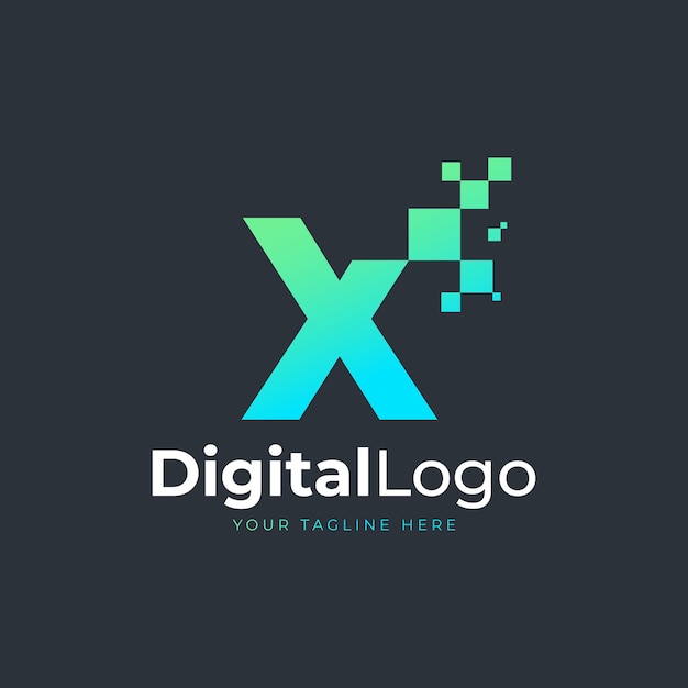 Tech letter x logo blauwe en groene geometrische vorm met vierkante pixel dots technologie logo's