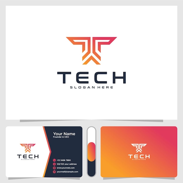 tech logo and business card design template