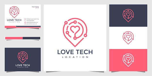 Tech love pin logo and business card