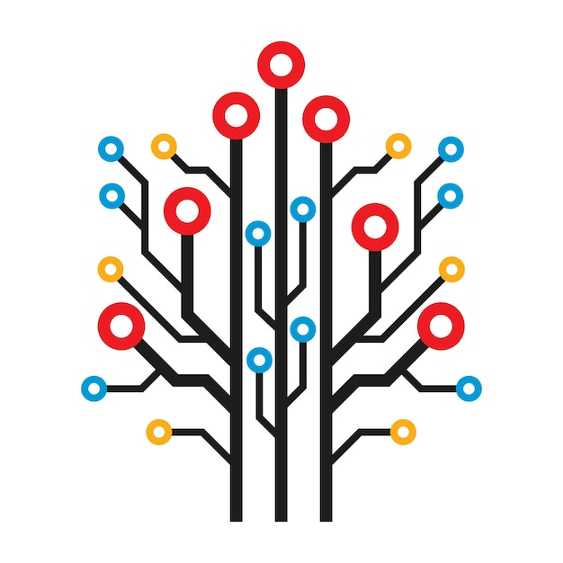 Vector tech tree electrical circuit digital logo.