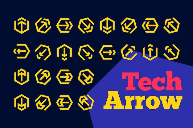 ベクトル 黄色のテックバイブ六角形ベクトル矢印コレクション幾何学的なデザインの六角形の矢印