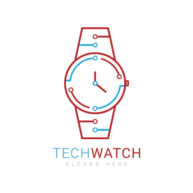 Progettazione del modello di logo vettoriale di orologio tecnologico
