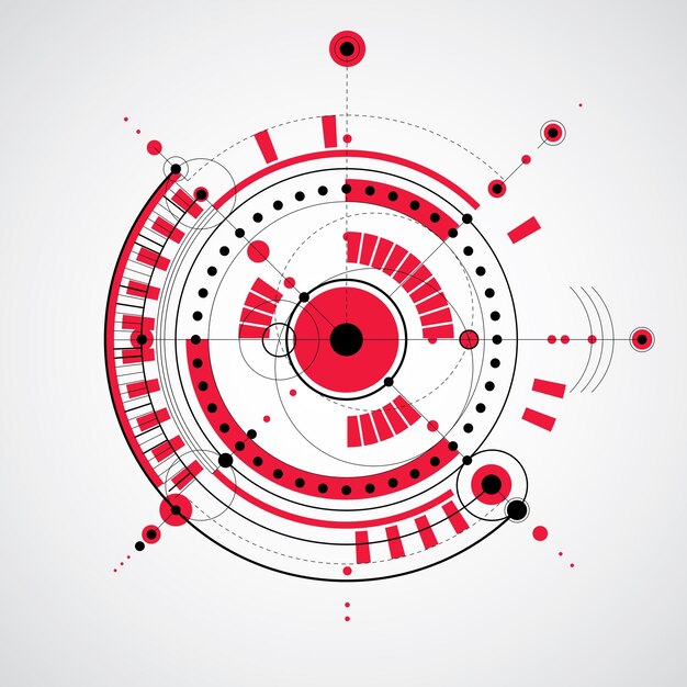 Progetto tecnico, sfondo digitale vettoriale con elementi di design geometrico, cerchi. illustrazione del sistema di ingegneria, sfondo tecnologico astratto.