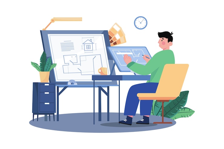 Vector technical designer illustration concept on white background