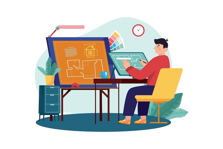 Vector technical designer illustration concept on white background