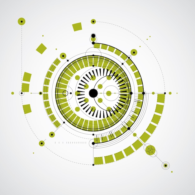 점선과 기하학적 원을 사용하여 만든 기술 도면. 통신 기술 스타일, 엔진 디자인에서 만든 벡터 벽지.