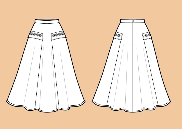 Technical drawing sketch skirt vector illustration Fashion illustration