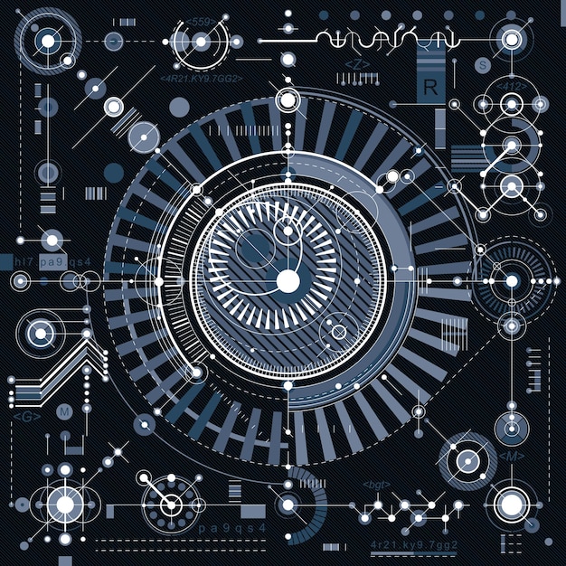 Disegno tecnico con linee tratteggiate e forme geometriche, carta da parati tecnologia futuristica vettoriale, progetto di ingegneria.