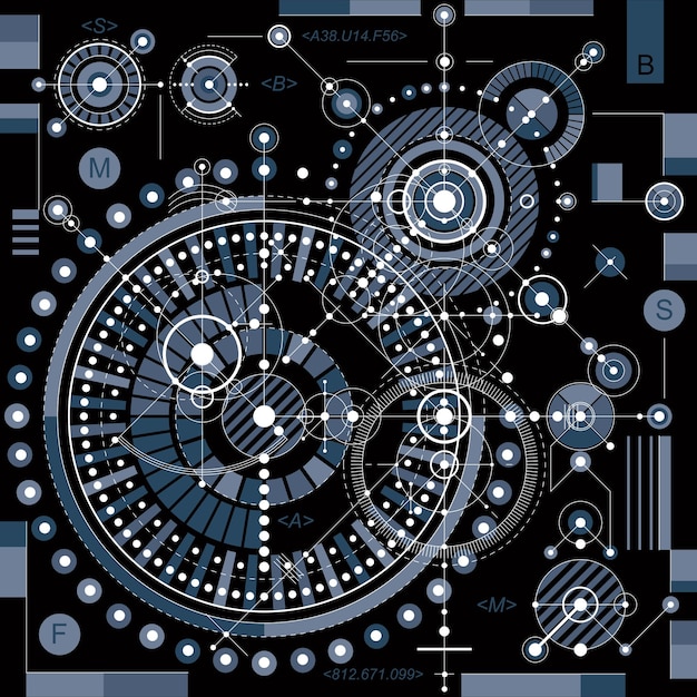 Vettore disegno tecnico con linee tratteggiate e forme geometriche, carta da parati tecnologia futuristica vettoriale, progetto di ingegneria.