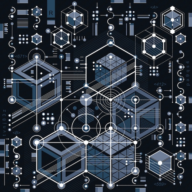 Technical drawing with dashed lines and geometric shapes, vector futuristic technology wallpaper, engineering draft.