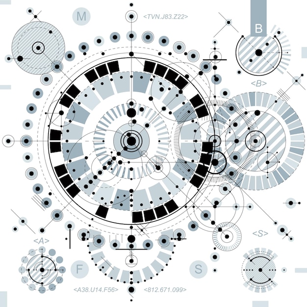 Technical drawing with dashed lines and geometric shapes, vector futuristic technology wallpaper, engineering draft.