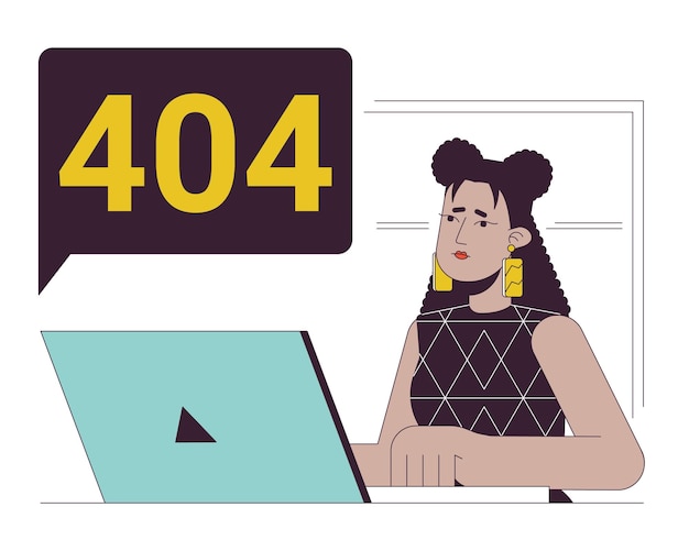 Техническая неудача для удаленного работника Ошибка 404 Флэш-сообщение Пустое состояние UI дизайн Техническая проблема на ноутбуке Страница не найдена Всплывающий мультфильм Вектор плоская иллюстрация концепция на белом фоне