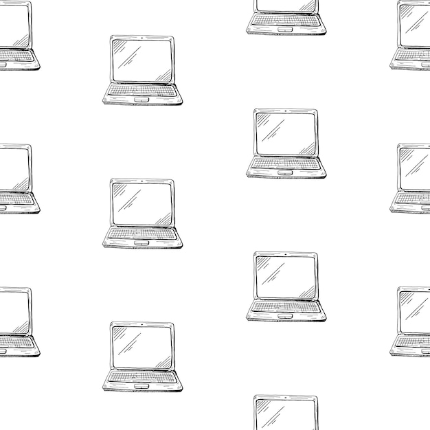 Vector technical pattern. hand drawn, sketch style computers and laptops on white background. seamless vector backdrop.