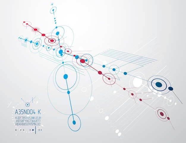 Технический план, абстрактный инженерный проект для использования в графическом и веб-дизайне. векторный рисунок промышленной системы, созданный линиями и кругами.