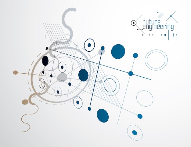 Technical plan, abstract engineering draft for use in graphic and web design. Vector drawing of industrial system created with lines and circles.