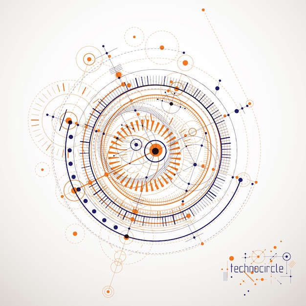 Technical plan, abstract engineering draft for use in graphic and web design. Vector drawing of industrial system created with lines and circles.