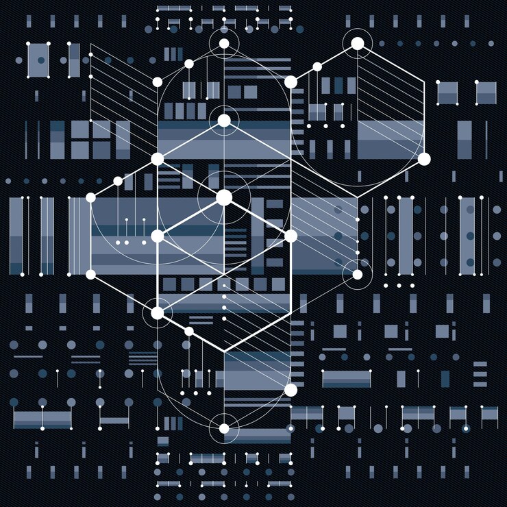 Vector technical plan, engineering draft. vector drawing of industrial system with mechanical parts, for use in graphic and web design.