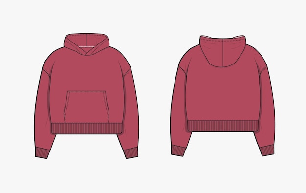 Premium Vector Technical sketch hoodie Mockup template hoody Front and back view Technical drawing cloth