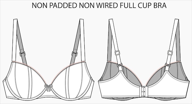 Technical Sketch of NON  WIRED NON PADDED FULL CUP BRA in editable vector