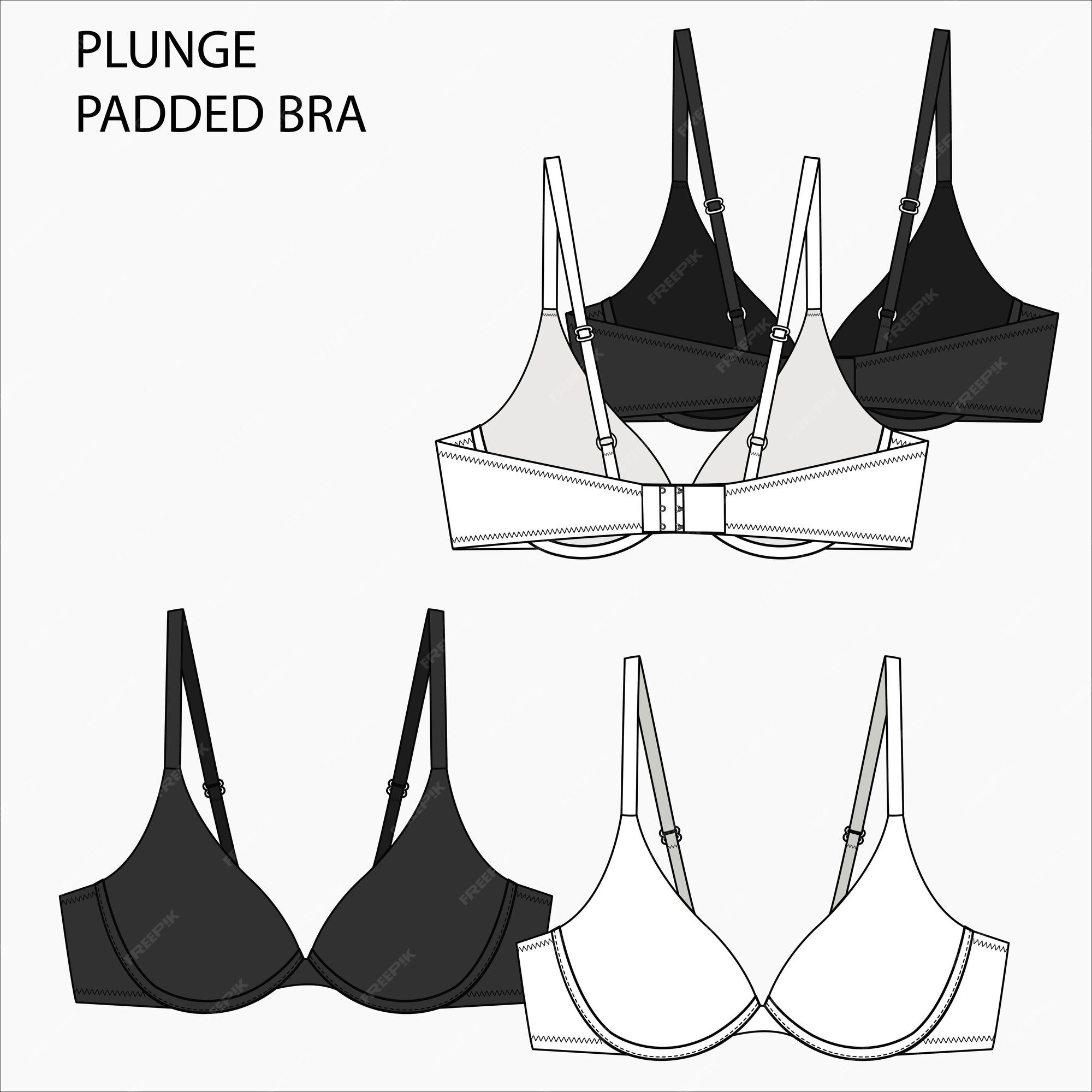 Premium Vector | Technical sketch of plunge padded bra in editable vector