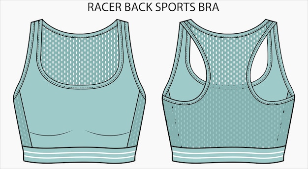 編集可能なベクター スケッチでの RACER BACK SPORTS BRA のテクニカル スケッチ