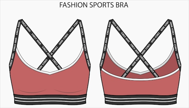 Technical sketch of SPORTY X STRAP BRA. Editable underwear flat fashion sketch