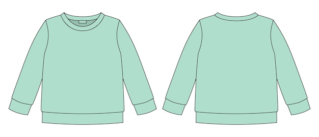 Technical sketch sweatshirt kids wear jumper design template mint color