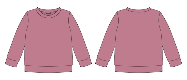 Technical sketch sweatshirt Kids wear jumper design template Pudra color