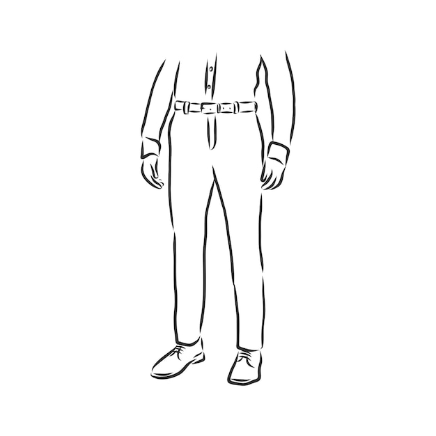 Disegno tecnico di pantaloni, pantaloni classici, illustrazione di schizzo vettoriale