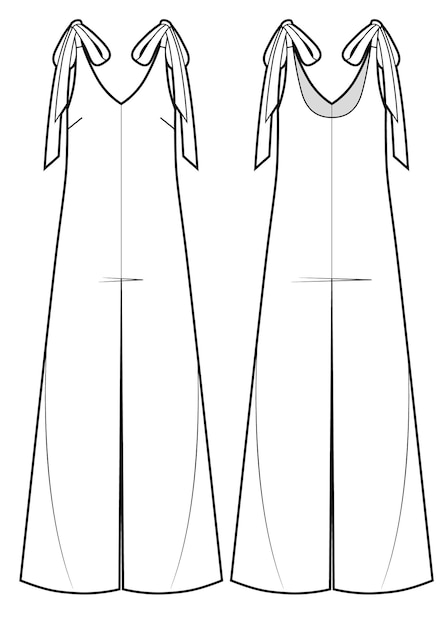 Technical sketch of womens no waist jumpsuit with a bows