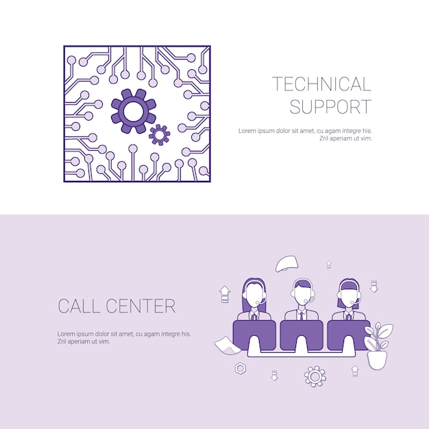 Technical Support And Call Center Service Concept Template Web Banner With Copy Space