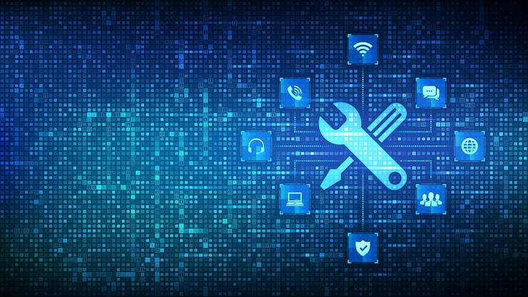 Vector technical support icon made with binary code customer help online tech support concept customer service tech icons connections binary digital background with digits 10 vector illustration
