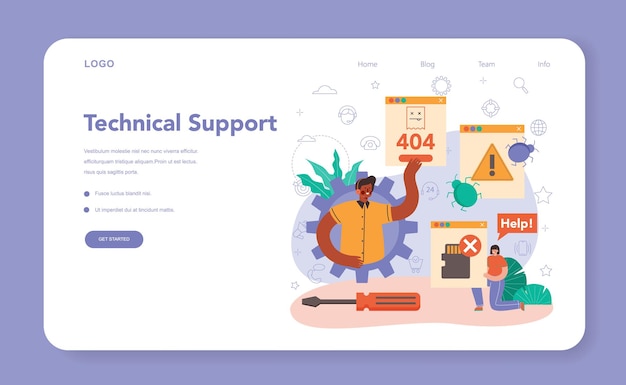 Веб-баннер или целевая страница технической поддержки. помощь консультанта