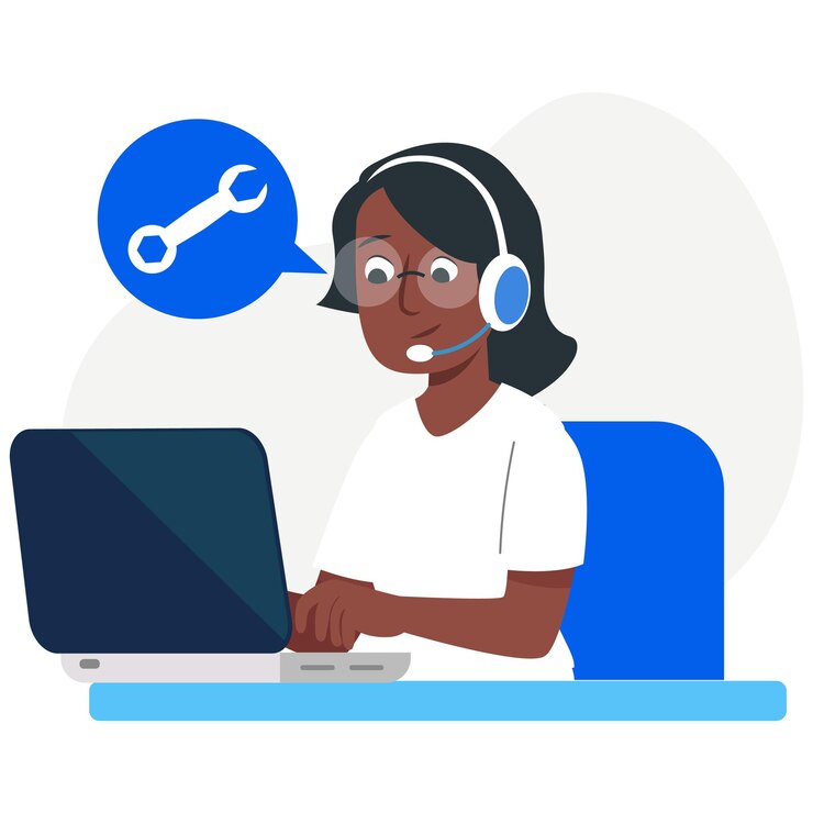 Vector technical support woman helping someone over the phone call center