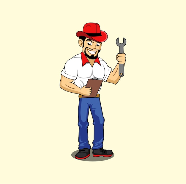 Technician character logo design illustration